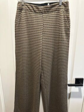 Max Studio Beige and Black Houndstooth Wide-Leg Pants